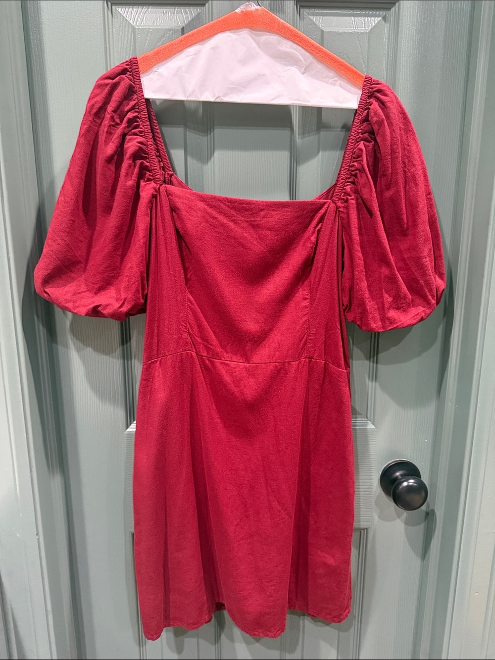 Abercrombie & Fitch Raspberry Square-Neck Puff Sleeve Mini Dress